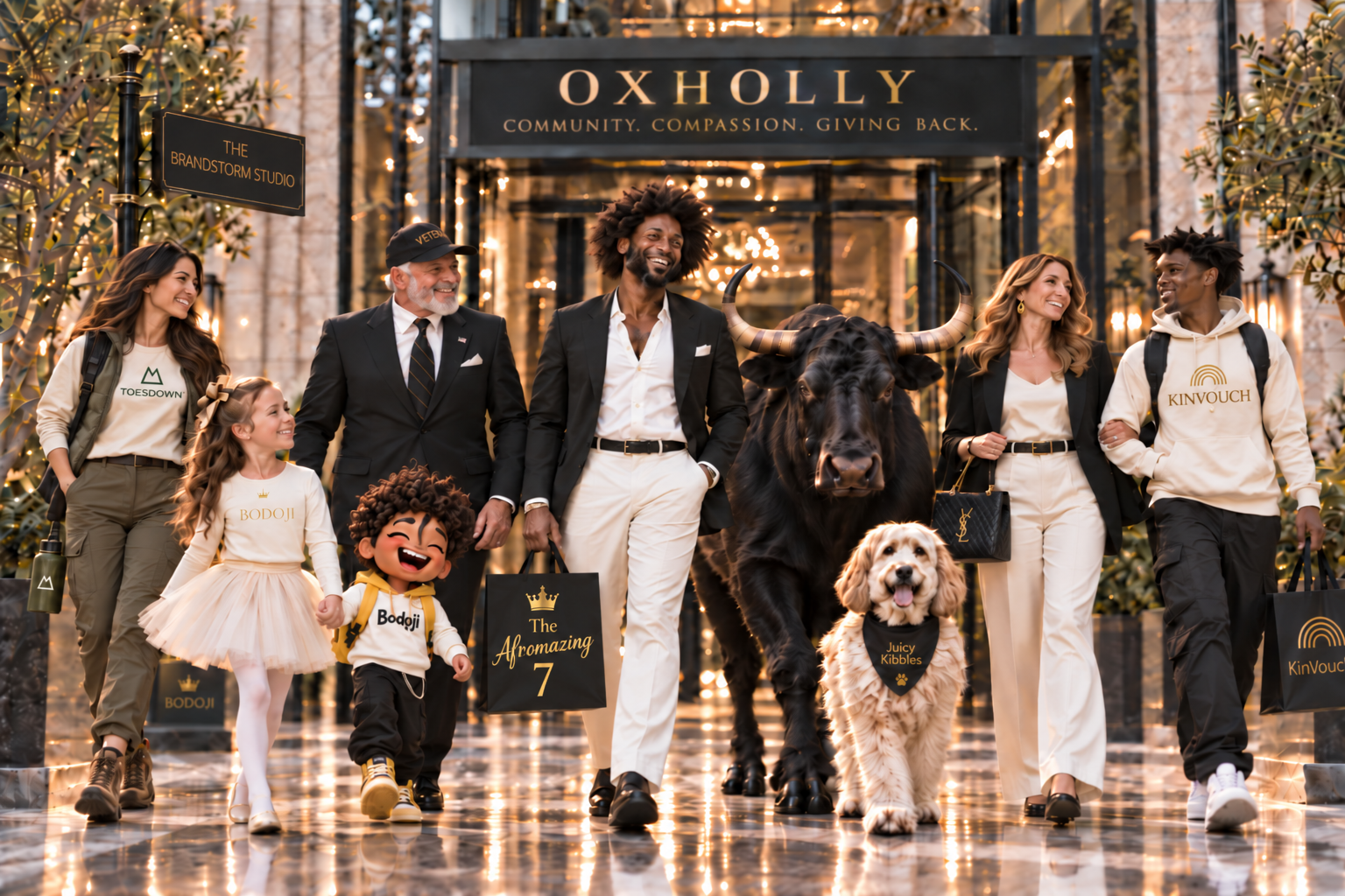 OXHOLLY boutique storefront — a creative house where people, pets, stories, and brands walk together